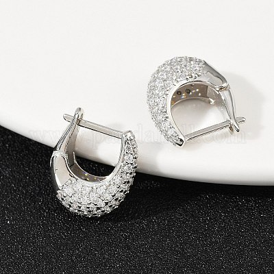 Овальные серьги-кольца из латуни с микропаве из прозрачных кубических цирконий EJEW-S277-10P-A-1