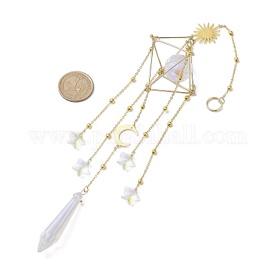 Латунные ромбические подвесные украшения для солнца HJEW-JM01872-1