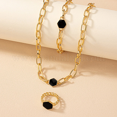 Шестигранный сплав эмалированный кабель цепи ожерелья и браслеты и кольца наборы FS-WGE6E3B-01-1