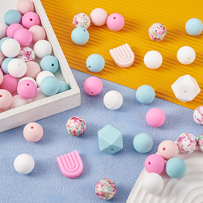 78 шт. 10 стильных круглых/шестиугольных/арочных фокальных бусин из пищевого экологически чистого силикона SIL-TA0001-43-1