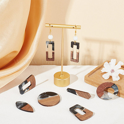 12шт 6 стиля подвески из смолы и орехового дерева WOOD-HY0001-19-1