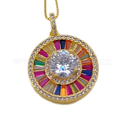 Плоские круглые латунные серьги-гвоздики с цветными кубическими цирконами и комплекты ожерелий с подвесками FS-WGB27B0-01-1