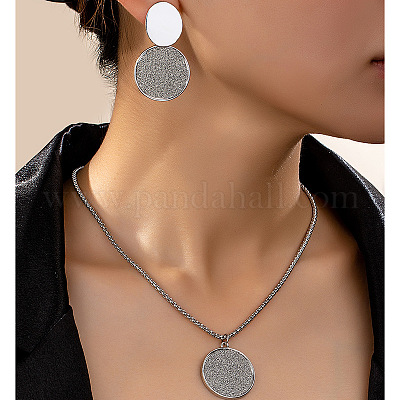 Овальные и плоские круглые ожерелья из сплава с подвесками и серьги-гвоздики для женщин FS-WG38819-01-1