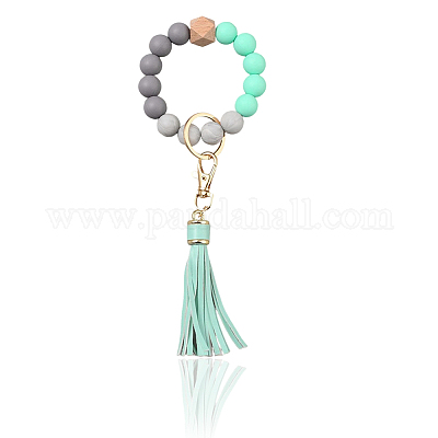 1шт силиконовый круглый брелок с бусинами на запястье AJEW-CL0001-11B-1
