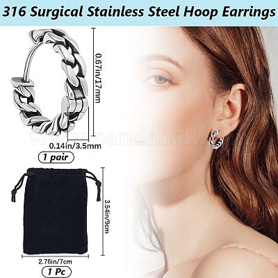 1 пара серег-колец из хирургической нержавеющей стали 316 EJEW-BBC0001-64B-1