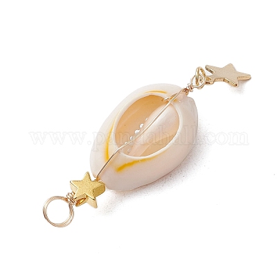 3 шт. 3 стиля подвески из натуральной ракушки каури с медной проволокой и стеклянным жемчугом PALLOY-JF03503-1