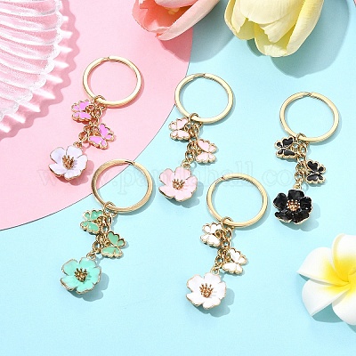 6шт. брелок для ключей с цветочным сплавом и эмалью&nbsp;KEYC-YW00171-01-1