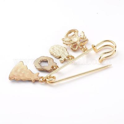 Брошь безопасности из латуни в рождественской тематике JEWB-BR00046-03-1