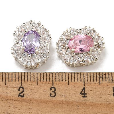 Овальные латунные микро проложить кубического циркония бусы KK-U037-04P-1