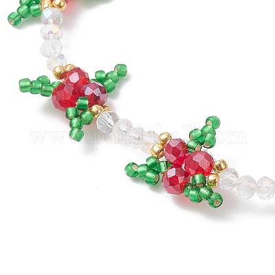 Рождественские браслеты из стеклянных бусин для женщин BJEW-MZ00243-1