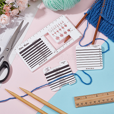 BENECREAT 3 Styles Acrylic Knitting Gauge Rulers, Square Knitting Tool  Crochet Hook Knitting Needle Gauge Yarn Wrap Per Inch Guide Board for