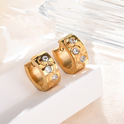 Серьги-кольца из нержавеющей стали 304 с эффектом полировки из кубического циркония EJEW-M001-26G-B-1