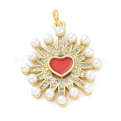 Латунные подвески с имитацией жемчуга из микрофибры и эмали из АБС-пластика KK-D325-22G-03-1