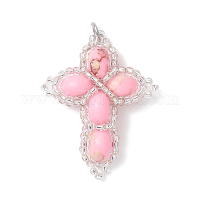 Окрашенная синтетическая императорская яшма с подвесками из стеклянных бусин PALLOY-MZ01119-01-1