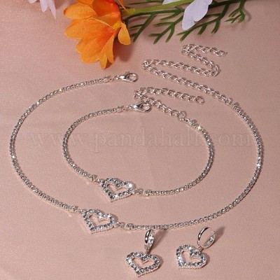 Ожерелья с подвесками из сплава сердечек и стразами FS-WG56CAD-01-1