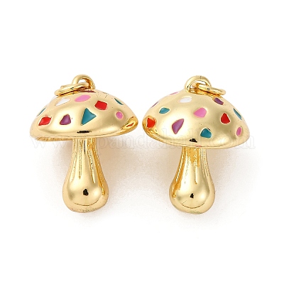 七宝焼　チャーム ピアス ペントップ　きのこ　カモメ 真鍮製エナメルペンダント きのこの形 ラックめっき 鉛フリー