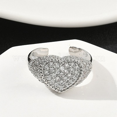 Кольца-манжеты в форме сердца из латуни с микропаве из кубического циркония для женщин RJEW-A069-11P-1