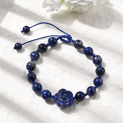 Регулируемые плетеные браслеты из натуральных бусин лазурита для женщин BJEW-L713-A04-1