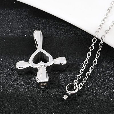 304 нержавеющая сталь кулон в форме сердца крест урна для праха домашних животных ожерелья NJEW-S455-05P-1