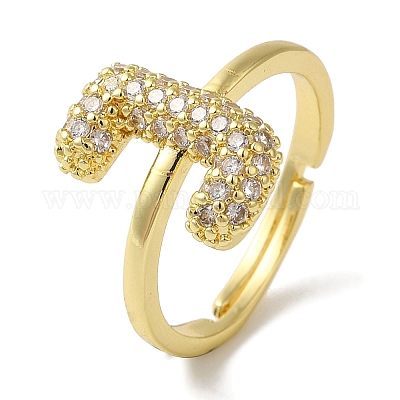 Стойка покрытие буква латунь микро паве прозрачный кубический цирконий регулируемые кольца для женщин KK-S391-03G-J-1