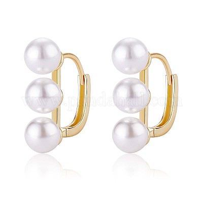 Серьги-кольца с тройным жемчугом и ракушками JE1001A-1