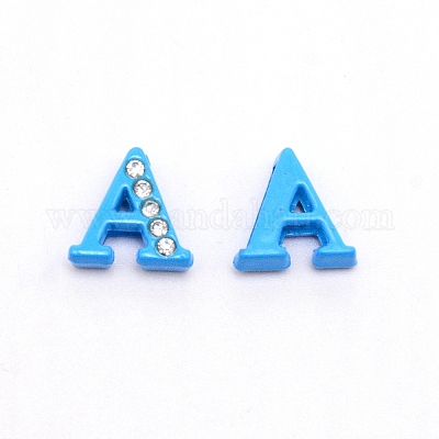 Rhinestone Slide Letter Charms, Alloy Intial Letter Beads, Spray Painted, Letter.A, A: 11.5x11.5x4.5mm, Hole: 1.5x8mm