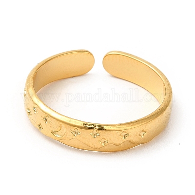 Ионное покрытие(ip) 304 нержавеющая сталь луна и звезда открытое кольцо-манжета для женщин RJEW-E063-10G-1