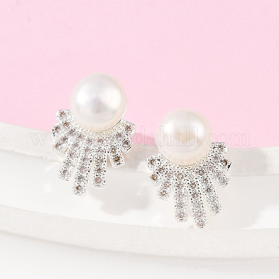 Круглые серьги-гвоздики из латуни с микропаве из прозрачных кубических цирконий EJEW-U072-01S-1