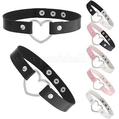 6 шт. 6 стиля регулируемые готические двухцветные ожерелья-чокеры из сплава искусственной кожи в форме сердца для женщин NJEW-CL0007-07-1