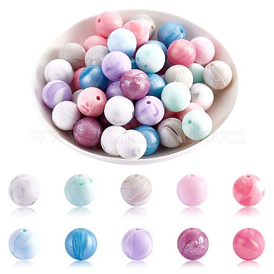 IESCOO 100pcs Silicone Beads for Keychain Making,15mm Rubber Beads kit for  Keychain Bracelet Lanyards Pens with Key Rings and Tassels