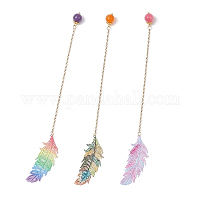 3 шт. закладок из нержавеющей стали с перьями и сплавом AJEW-JK00402-1