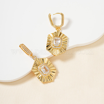 Элегантные шестигранные латунные серьги-кольца с прозрачным кубическим цирконием MI6805-1