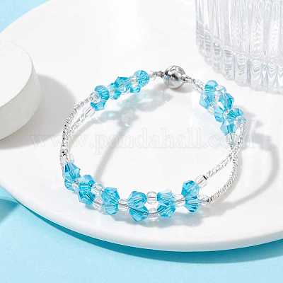 Браслет из изогнутой трубки из стекла и латуни с бисером и магнитной застежкой из сплава BJEW-JB09853-1