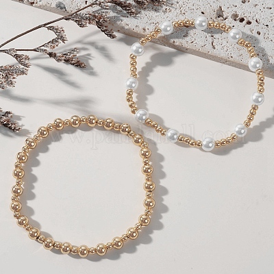 2шт 2 стиля круглые латунные бусины эластичные браслеты для женщин IB6055-1