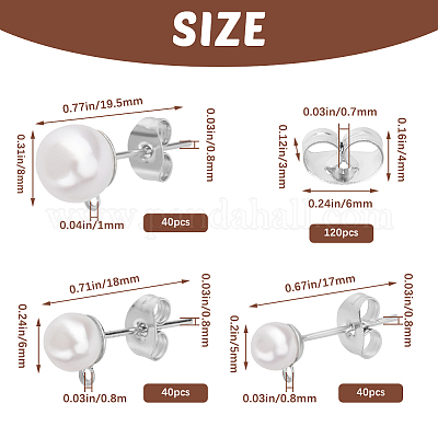 120 шт. 3 размера железных сережек-гвоздиков STAS-SP0001-51P-1