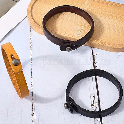 3шт 3 цвета панк ретро браслет из кожи ручной работы для мужчин BJEW-CL0001-05-1