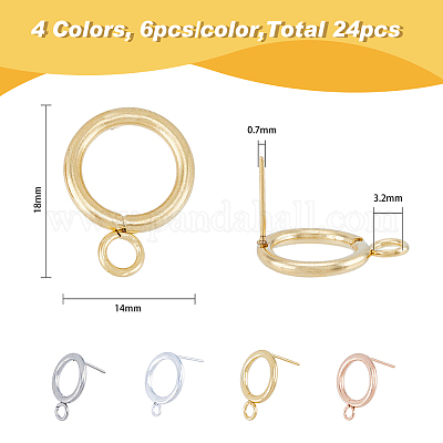 24 шт. 4 цвета фурнитура для сережек-гвоздиков из нержавеющей стали 304 STAS-FH0001-64-1