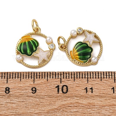 Подвески из латуни с кубическим цирконием и искусственным жемчугом из АБС-пластика KK-S525-05G-1