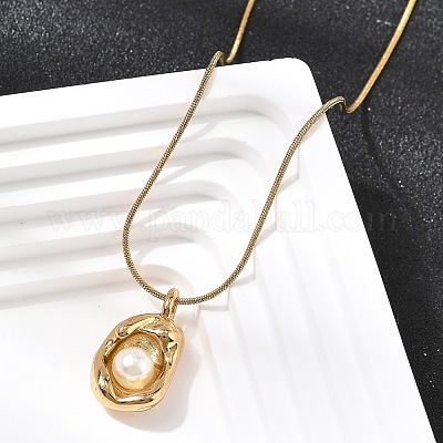 Ожерелья с подвесками в форме овала из нержавеющей стали 304 с акриловым жемчугом NJEW-G184-05G-1