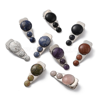 Заколки крокодил из натуральных и синтетических драгоценных камней G-B042-03P-1