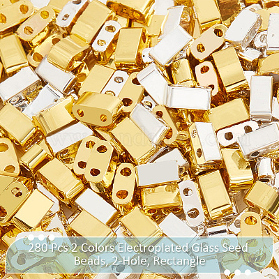 280 шт. 2-х цветные гальванизированные стеклянные бусины SEED-NB0002-03-1