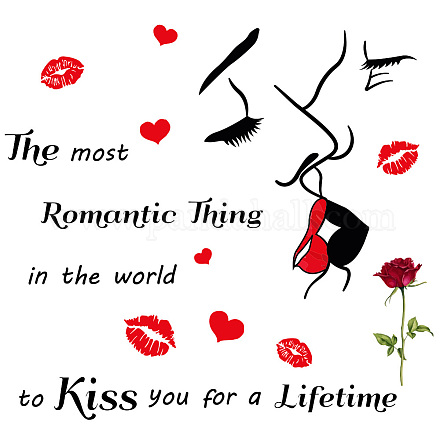 SUPERDANT Kiss and Red Lips Wall Stickers Roses Wall Decals Peel and Stick Removable Colorful Wall Stickers for Women's Bedroom Living Room Decor DIY-WH0228-687-1