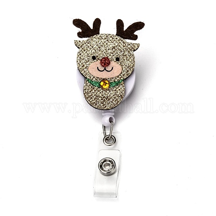 Christmas Reindeer/Stag/Deer Glitter Powder Felt & ABS Plastic Badge Reel AJEW-I053-05-1