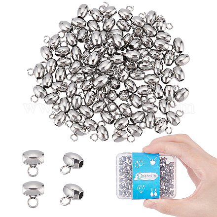 DICOSMETIC 100Pcs Oval Bail Beads Large Hole Hanger Links Loose Spacer Bead European Style Bead Stainless Steel Pendant Links for Dangle Jewelry Supplies Bracelet Making DIY Craft STAS-DC0010-79-1