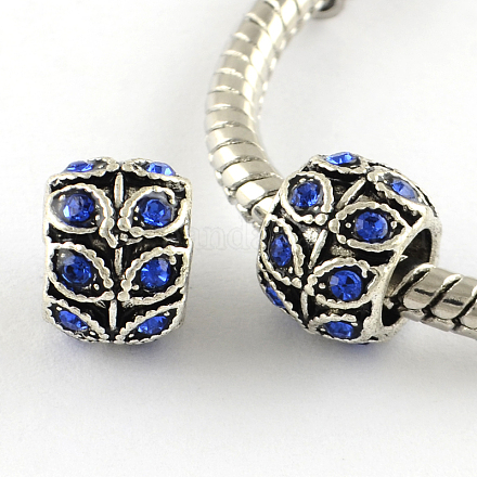Antique Silver Plated Alloy Rhinestone Large Hole European Beads MPDL-R041-02F-1