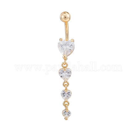 Réel 18k plaqué or piercing bijoux en laiton cubique zircone coeur nombril anneau nombril anneau nombril anneaux AJEW-EE0001-06-1