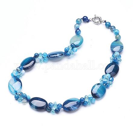 Natural Agate Beaded Necklaces NJEW-G925-03-1