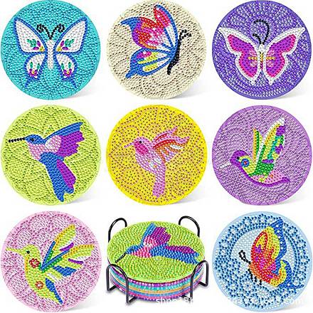 Наборы ковриков для деревянных чашек с изображением бабочки и птицы «сделай сам» DIY-H163-03-1