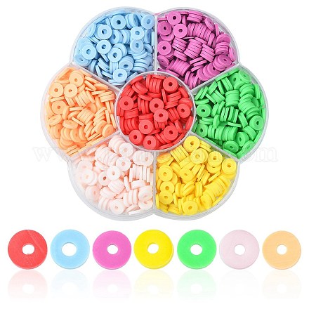 1302pcs 7 couleurs plates rondes perles d'argile polymère faites à la main écologiques CLAY-CJ0001-72-1