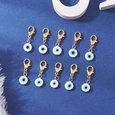 10 шт. плоская круглая подвеска ручной работы от сглаза HJEW-JM03489-04-1